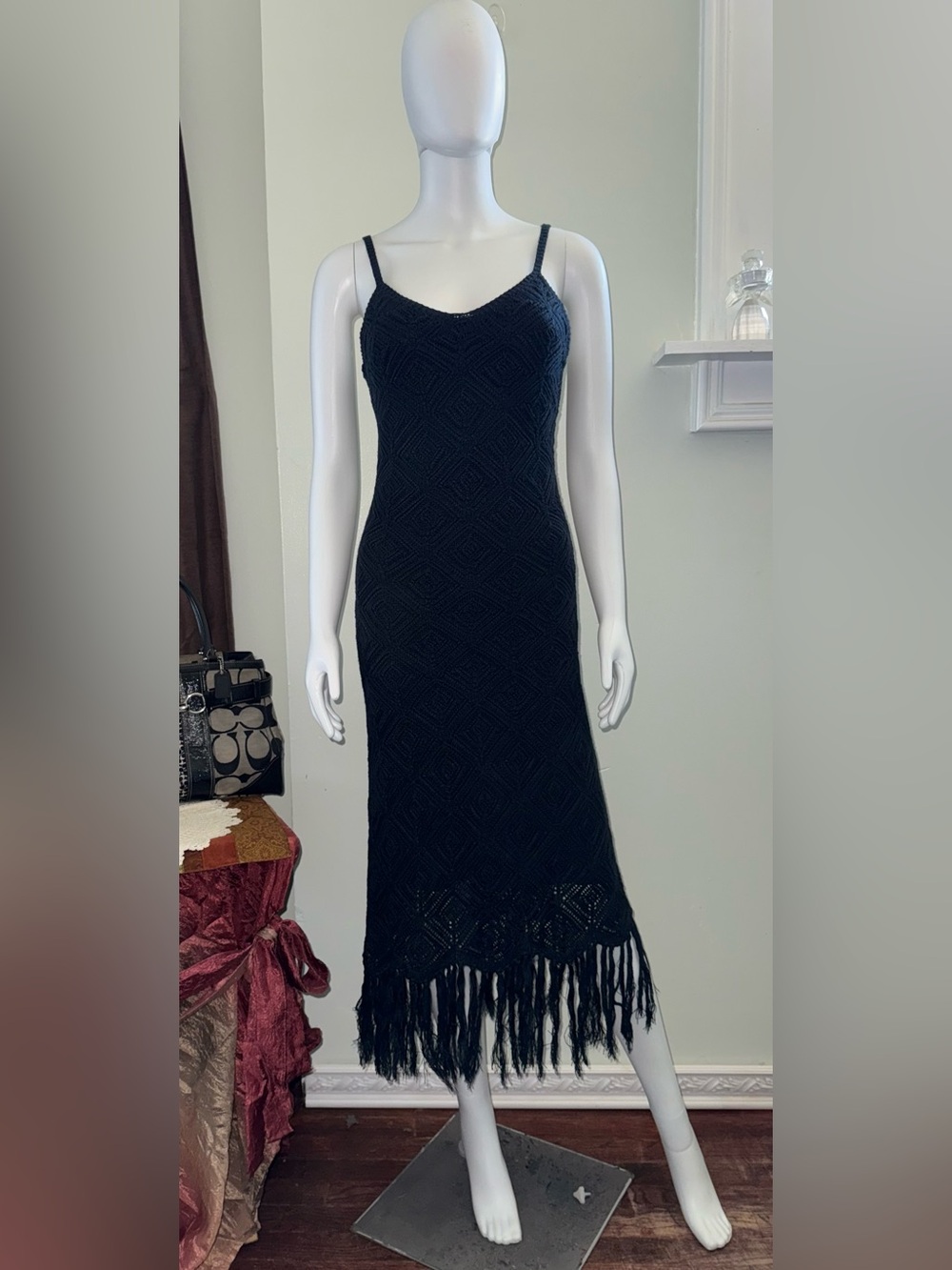 Say What? Black Crochet Fringe Midi Dress - Women